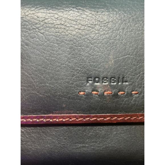 Women's Fossil Black Brown Leather Trifold Wallet One Size - Picture 5 of 8